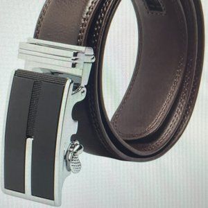 NEW MED BROWN-Men’s Premium Leather Dress Belt With Sliding Automatic Buckle